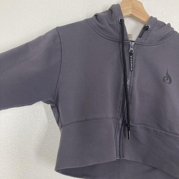 Ryderwear Hoodie Womens Medium Gray Cropped Zip Up Logo Athleisure Gym Workout - Picture 7 of 13
